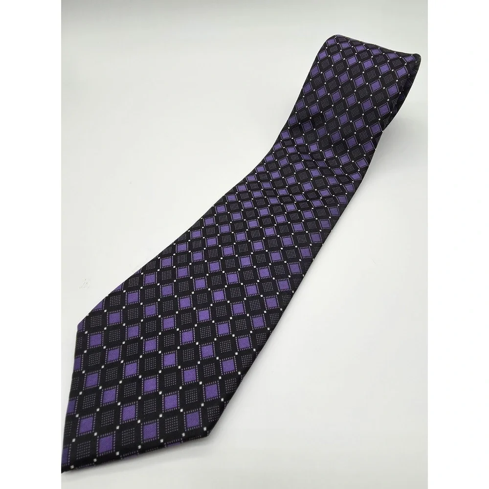 Sean John Tie Purple Black Geometric Pattern Necktie 58